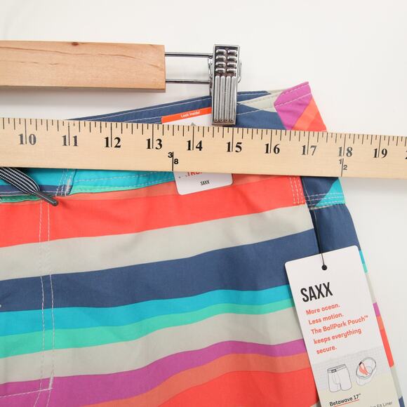 SAXX Swim Trunks Board Shorts Swim Wear Betawave 2N1 Blue Striped Ballpark 34 - Picture 8 of 12